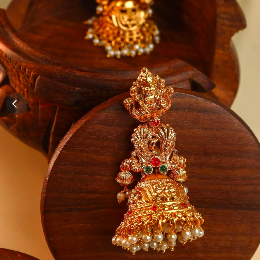 Traditional Gold Plated Lakshmi Temple Jhumka Earrings