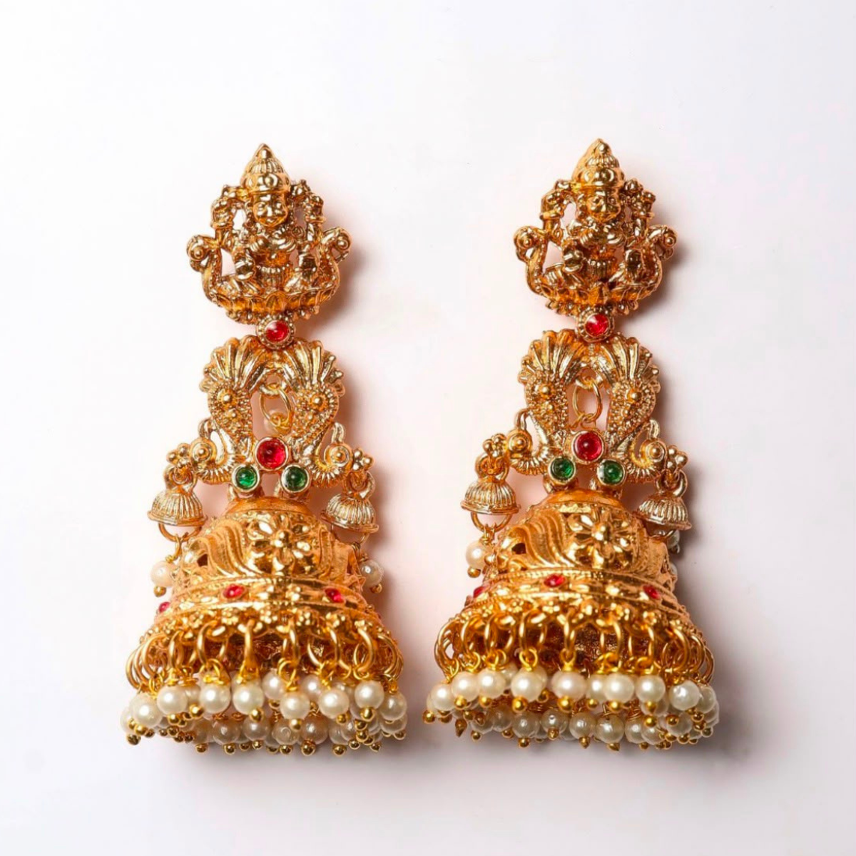 Traditional Gold Plated Lakshmi Temple Jhumka Earrings