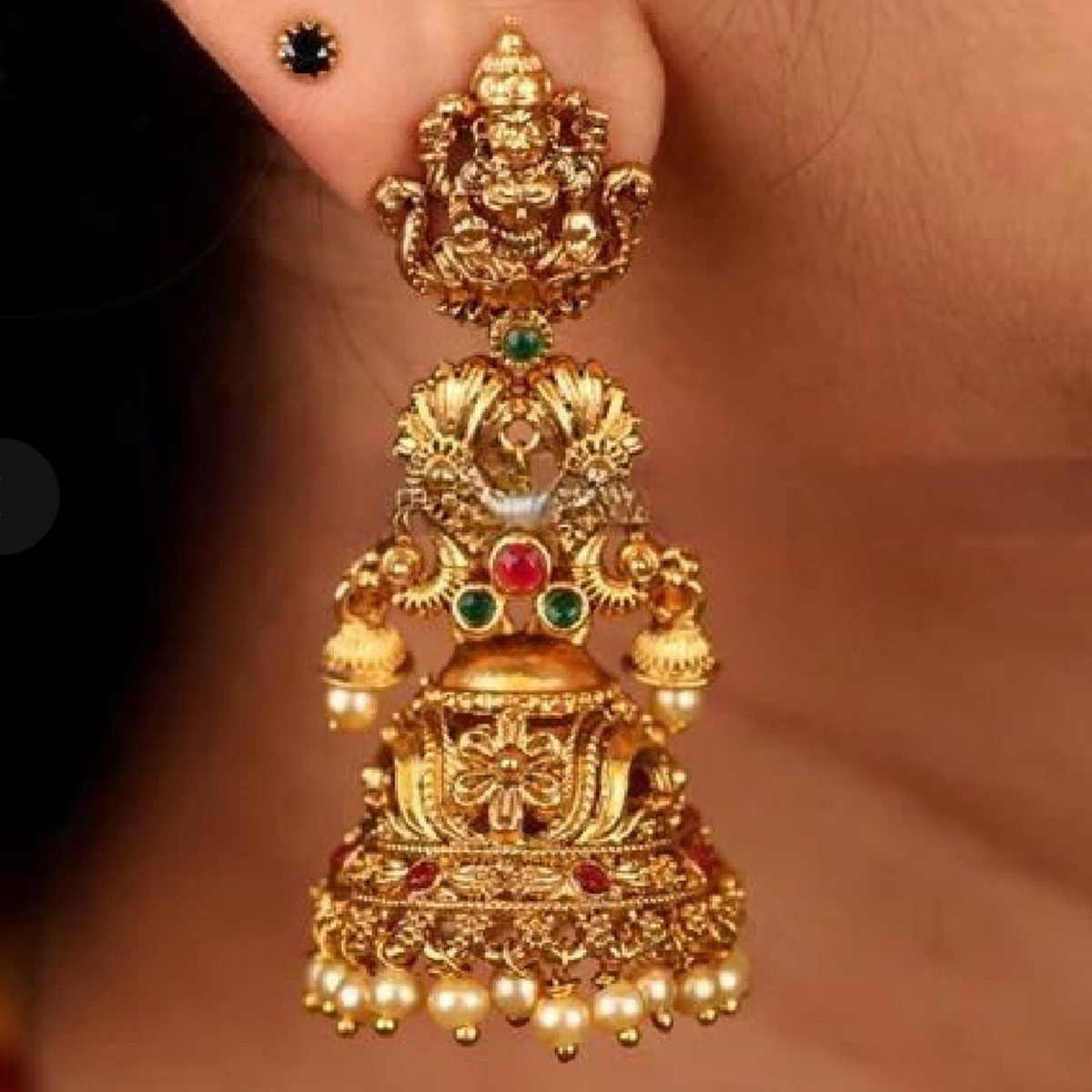 Traditional Gold Plated Lakshmi Temple Jhumka Earrings
