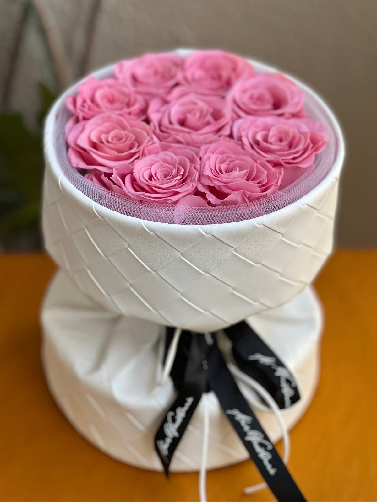 Leather Bouquet of Eternal Glitter Roses – 9 Preserved Roses - PINK