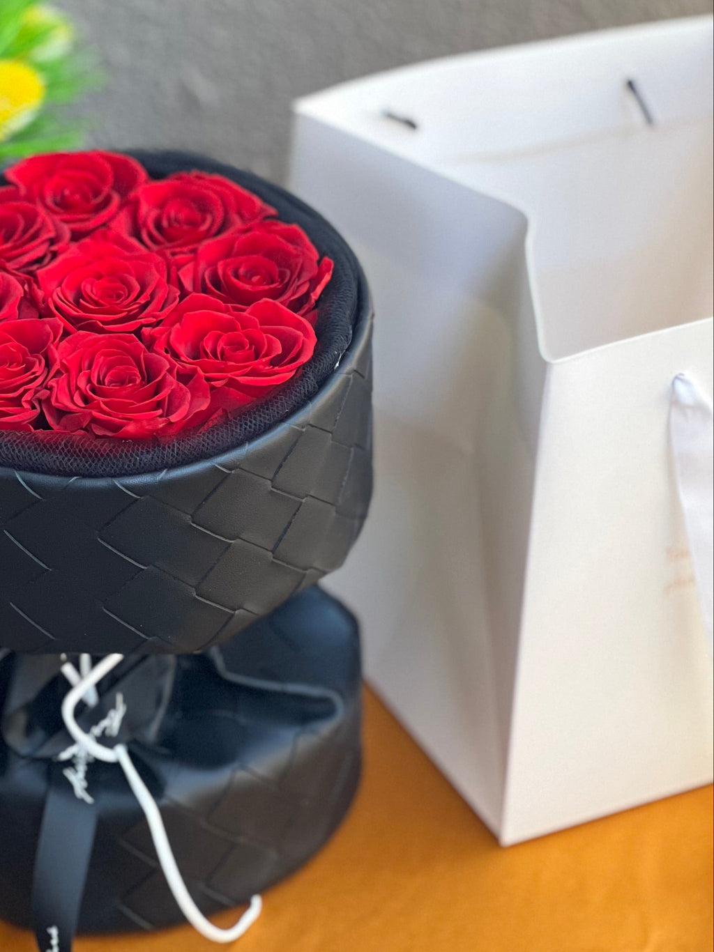 Leather Bouquet of Eternal Glitter Roses – 9 Preserved Roses - RED