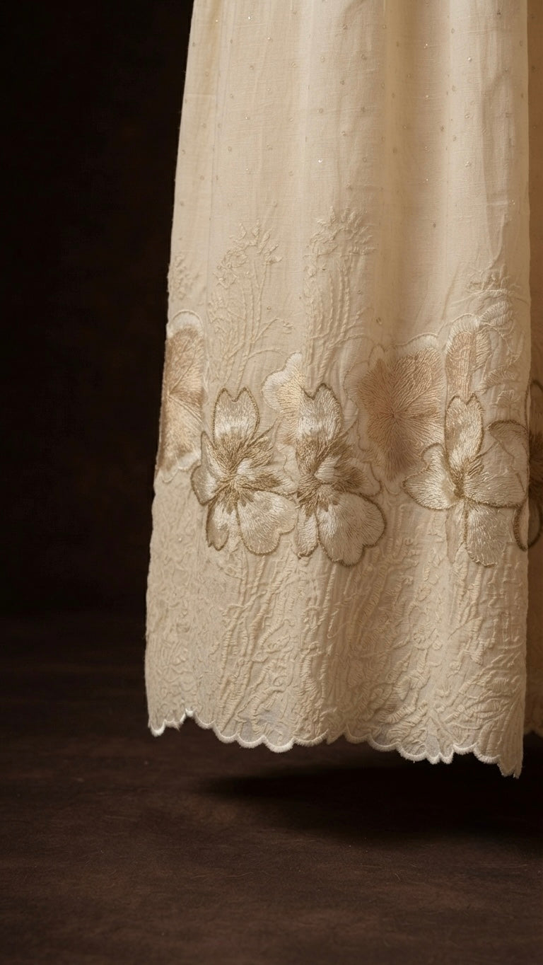 Elegant Ivory Gold-Embellished Churidar Top