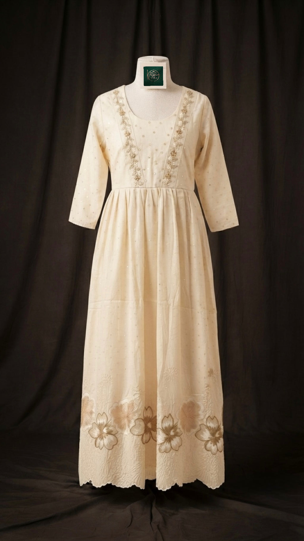 Elegant Ivory Gold-Embellished Churidar Top