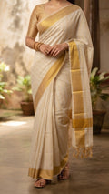 Kerala Traditional Checkered Kasavu Set Saree with Gold Zari Pallu