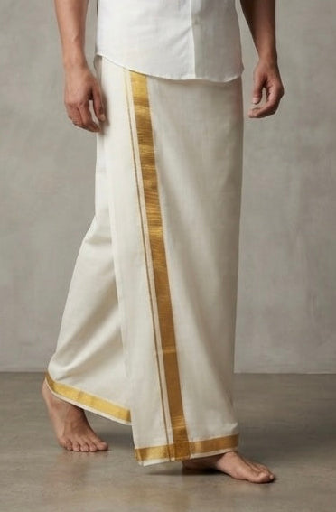 Kasavu Mundu with Gold Zari Border(DHOTI)