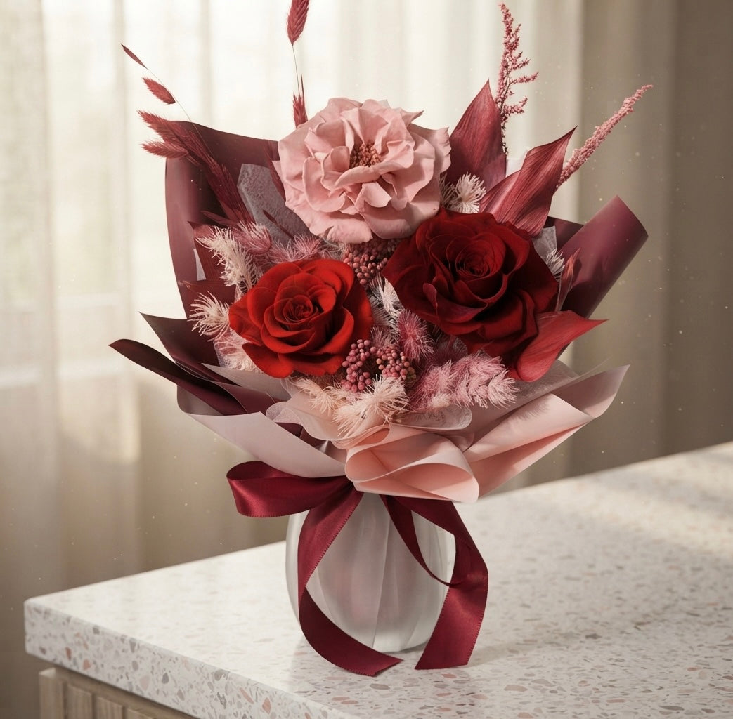 Luxury Preserved Rose Bouquet with Box -BROWN