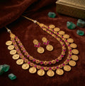 Traditional South Indian Lakshmi Kasu Mala Temple Necklace Set with Earrings