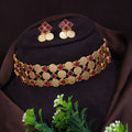 Antique Coin Ruby Stone Copper Necklace Set / RED