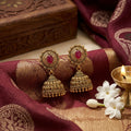 Antique Floral Kemp Ruby Jhumka Earrings