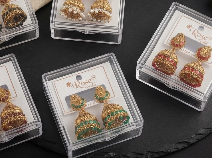 Antique gold-finish jhumka earrings