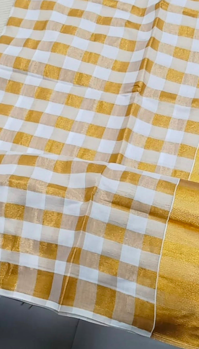Mulmul Cotton Golden Check SAREE