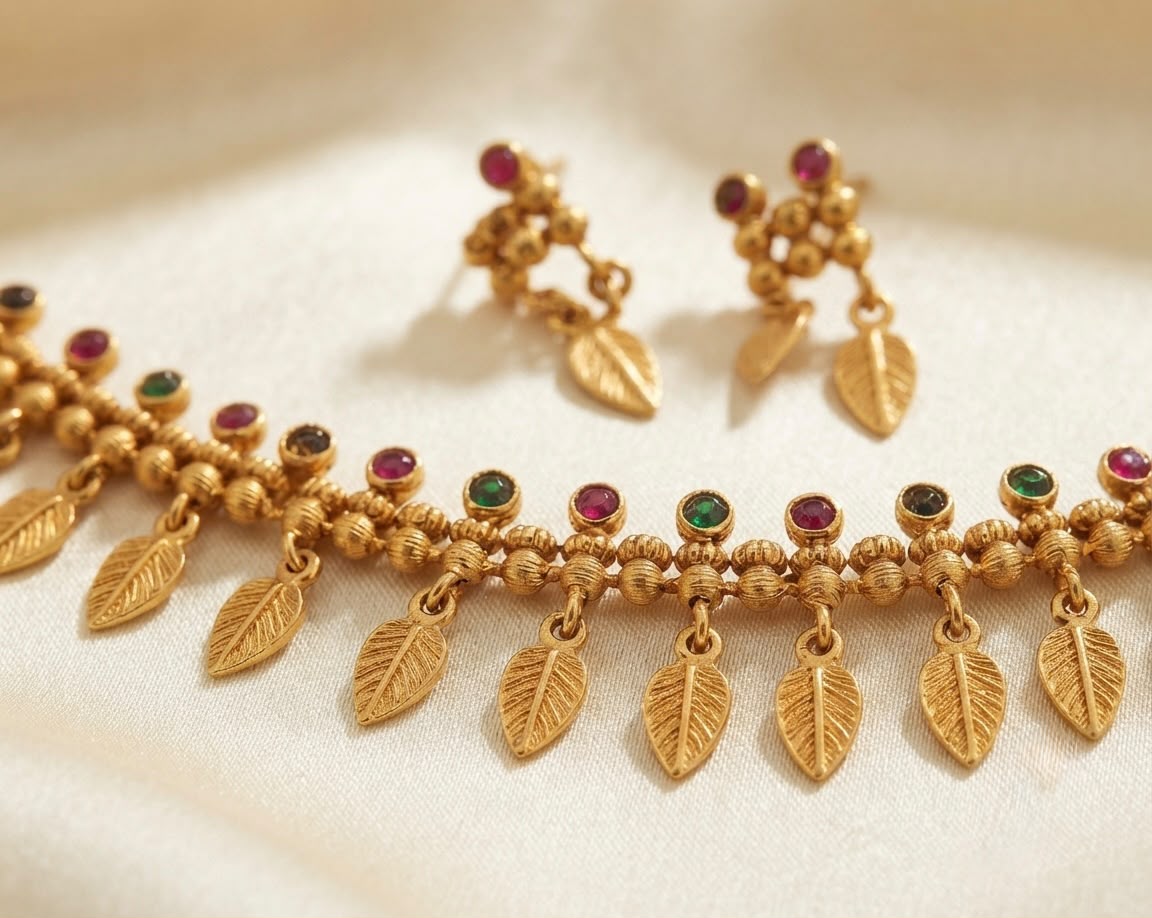 Traditional Gold-Plated Choker & Earring Set