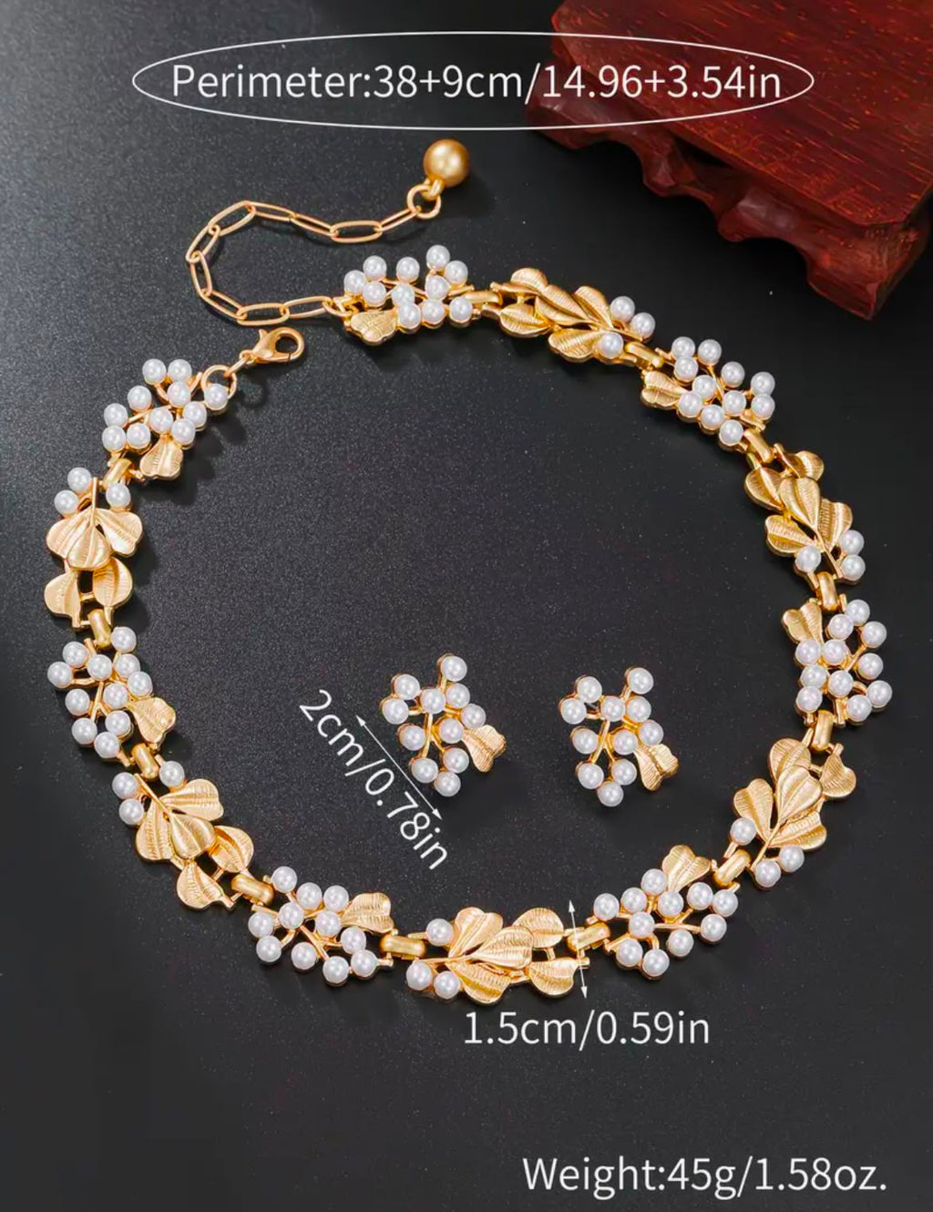 Floral Faux Pearl Clavicle Accessory & Stud Earring Set