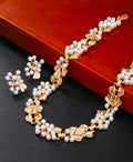 Floral Faux Pearl Clavicle Accessory & Stud Earring Set