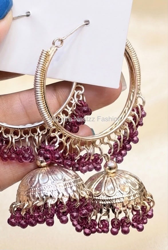 Elegant Green Bead Jhumka Hoops