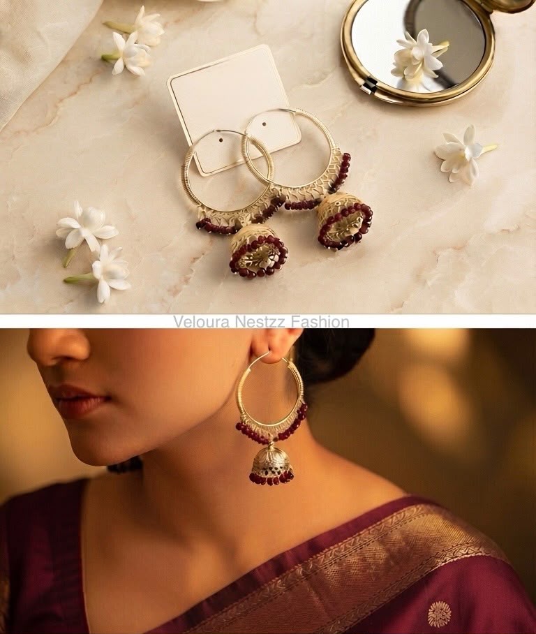 Elegant Green Bead Jhumka Hoops