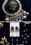 Regal Tribal Meenakari Oxidized Long Danglers with Ghungroos