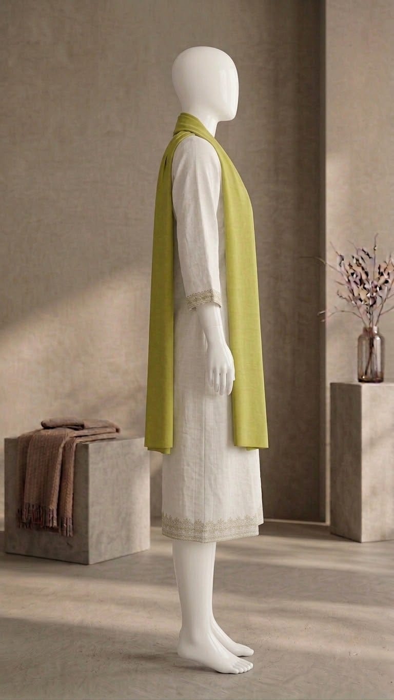 Ivory and Olive Green 2-Piece Kurti & Dupatta Set