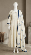 Chic Ivory & Blue Printed 2-Piece Kurti & Dupatta Set
