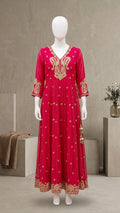 Radiant Red Embroidered Tiered Long Kurti / Dress