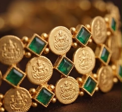 Antique Coin Ruby Stone Copper Necklace Set / GREEN
