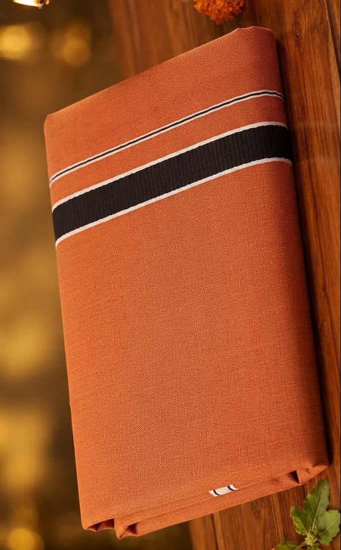Cotton Regular Kavi Single Dhoti with Black Border (KAVI MUNDU)