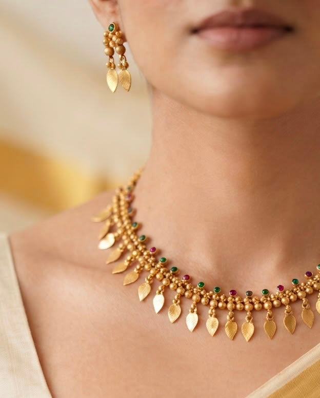 Traditional Gold-Plated Choker & Earring Set