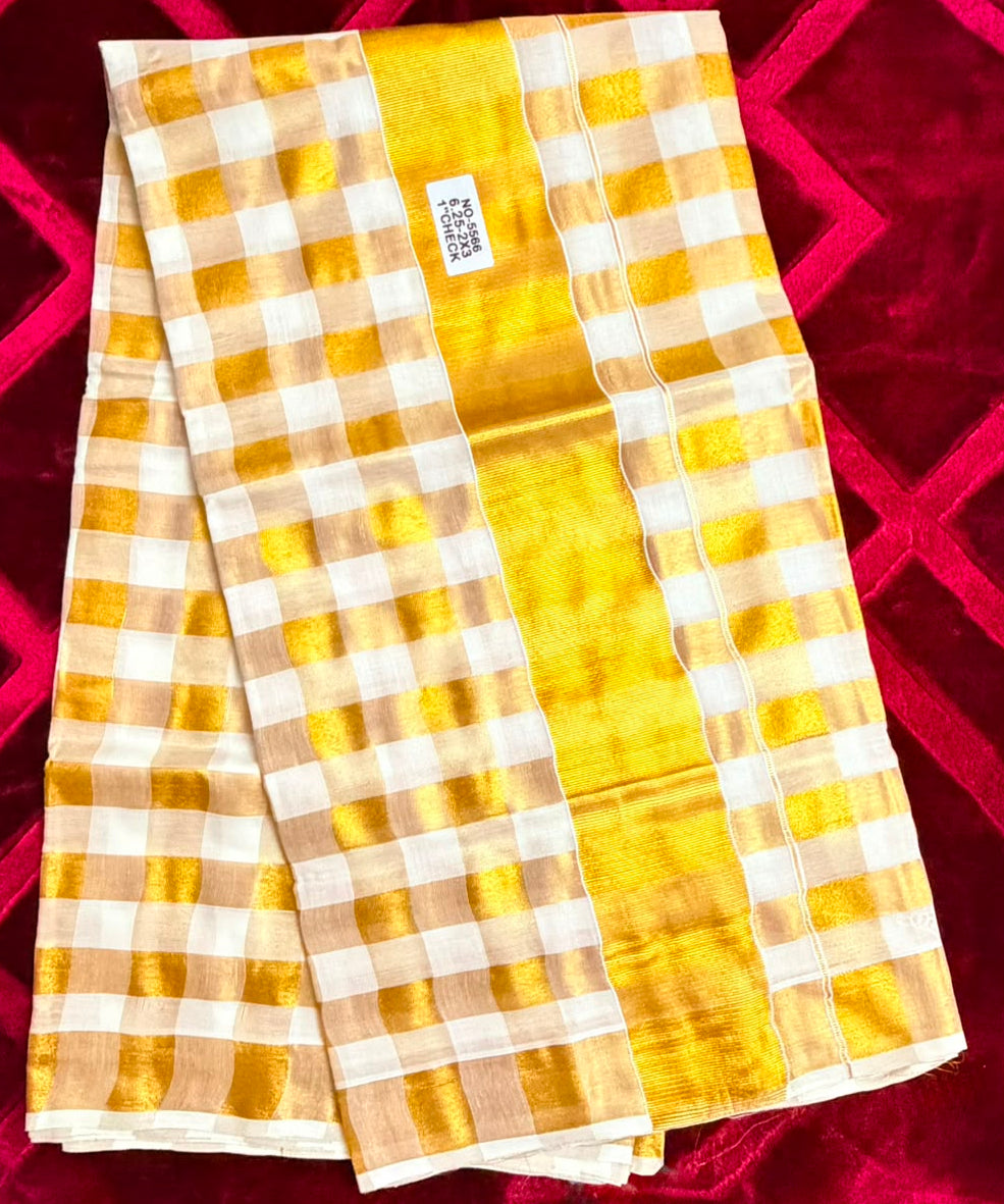 Mulmul Cotton Golden Check SAREE