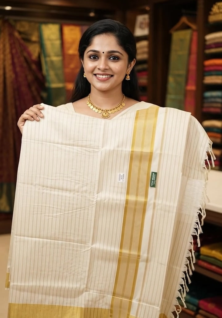 Kerala Traditional Checkered Kasavu Set Saree with Gold Zari Pallu